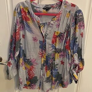 Zac & Rachel Multicolor Floral Stripe Button-Up Blouse